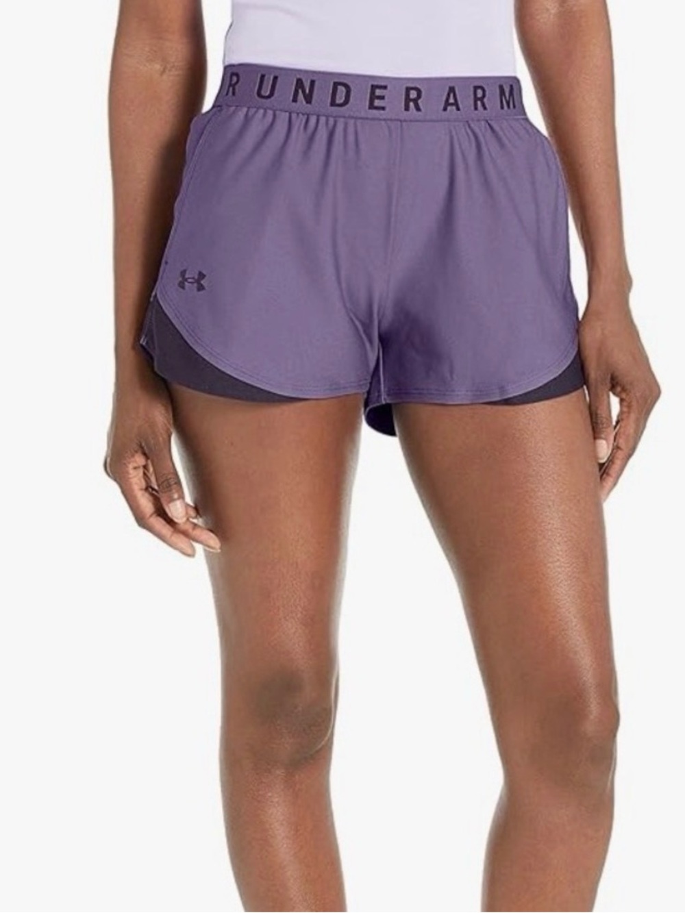 💜Under Armour Play Up Shorts 3.0 Loose Fit 2.5” in Lilac Black Women’s Sz large